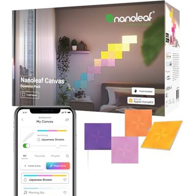 Nanoleaf Canvas rozšiřující balení, 4 dodatečné LED světelné rychlosti – chytré modulární WLAN LED RGBW panely, 16 milionů barev nástěnné svítidlo uvnitř, hudba a synchronizace obrazovky, funguje s Nanoleaf Canvas rozšiřující balení, 4 dodatečné LED světelné rychlosti – chytré modulární WLAN LED RGBW panely, 16 milionů barev nástěnné svítidlo uvnitř, hudba a synchronizace obrazovky, funguje s