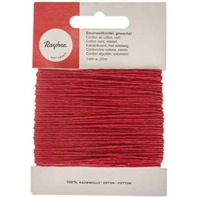 Rayher HOBBY HOBBY bavlněná šňůrka, voskovaná 5169118, 1 mm silná, 20 m červená Rayher HOBBY HOBBY bavlněná šňůrka, voskovaná 5169118, 1 mm silná, 20 m červená