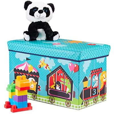 Relaxdays Sedací box pro děti, skládací úložný box s úložným prostorem Víko, motiv cirkusu, chlapci a dívky, 50 l Relaxdays Sedací box pro děti, skládací úložný box s úložným prostorem Víko, motiv cirkusu, chlapci a dívky, 50 l