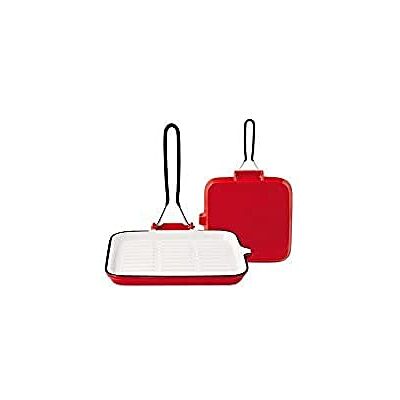 HOME Čtvercová grilovací pánev se smaltovaným obložením, litina, bílá/červená, 22 cm HOME Čtvercová grilovací pánev se smaltovaným obložením, litina, bílá/červená, 22 cm