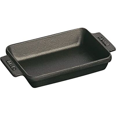 STAUB Forma / servírovací deska/zapékací mísa na pečení, obdélníková se 2 rukojeťmi, 15x11 cm, 0,25 l, litina, pro všechny typy sporáků vč. indukce a trouby, černá STAUB Forma / servírovací deska/zapékací mísa na pečení, obdélníková se 2 rukojeťmi, 15x11 cm, 0,25 l, litina, pro všechny typy sporáků vč. indukce a trouby, černá