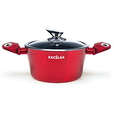 Excelsa Phoenix Antihaft-Schmorpfanne mit 2 Griffen, Aluminium, Rot Excelsa Phoenix Antihaft-Schmorpfanne mit 2 Griffen, Aluminium, Rot