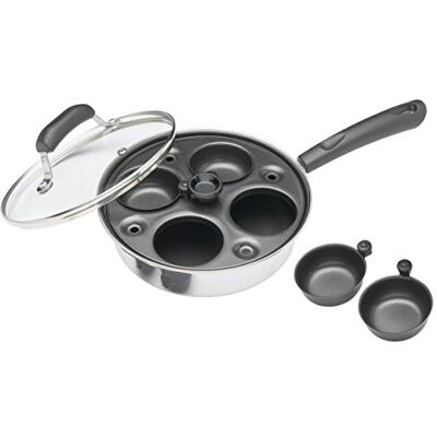 KitchenCraft Vajíčka na vejce, pánev na podušení vajec z uhlíkové oceli, pánev na varování vajec pro 4 vejce, 21 cm (11''), stříbrná KitchenCraft Vajíčka na vejce, pánev na podušení vajec z uhlíkové oceli, pánev na varování vajec pro 4 vejce, 21 cm (11''), stříbrná