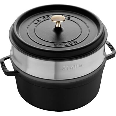 STAUB Cocotte/Kulatý pekáč s parní vložkou (26 cm, 5,0 l, vhodný pro indukci, s matovým černým emailem uvnitř hrnce) STAUB Cocotte/Kulatý pekáč s parní vložkou (26 cm, 5,0 l, vhodný pro indukci, s matovým černým emailem uvnitř hrnce)