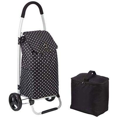 KitchenCraft Skládací nákupní vozík na kolečkách s odnímatelnou chladicí taškou na mražené potraviny, robustní kov a polyester chráněný proti stříkající vodě, 45 x 33 x 100 cm, černý puntíkový potisk KitchenCraft Skládací nákupní vozík na kolečkách s odnímatelnou chladicí taškou na mražené potraviny, robustní kov a polyester chráněný proti stříkající vodě, 45 x 33 x 100 cm, černý puntíkový potisk