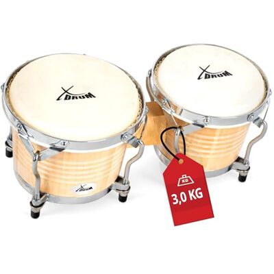 XDrum Bongos Pro Natur – 2 bubny s průměrem 6,5" (17 cm) a 7,5" (20 cm) – bongotové bubny s laditelnými přírodními kožešinami a ladicími klíči – dřevěné bubny přírodní barvy XDrum Bongos Pro Natur – 2 bubny s průměrem 6,5" (17 cm) a 7,5" (20 cm) – bongotové bubny s laditelnými přírodními kožešinami a ladicími klíči – dřevěné bubny přírodní barvy