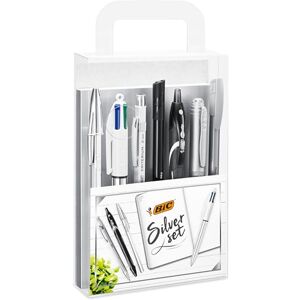 BIC Sada psacích potřeb à 8: 2 kuličková pera, 1 zápisník, 1 Fineliner, 1 tužka, 1 tužka, 1 popisovač a 1 gelové pero, stříbrná sada BIC Sada psacích potřeb à 8: 2 kuličková pera, 1 zápisník, 1 Fineliner, 1 tužka, 1 tužka, 1 popisovač a 1 gelové pero, stříbrná sada