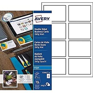 Avery C32015-25 Premium vizitky, prázdné (200 kusů, 260 g, 85 x 54 mm, oboustranně potištěné, matné bílé, absolutně hladké hrany, 25 listů) pro vlastní potisk na inkoustových tiskárnách Avery C32015-25 Premium vizitky, prázdné (200 kusů, 260 g, 85 x 54 mm, oboustranně potištěné, matné bílé, absolutně hladké hrany, 25 listů) pro vlastní potisk na inkoustových tiskárnách