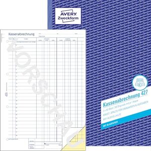 Avery 427 vyúčtování pokladny (A4, 2 x 50 listů, 1 list modrého papíru, sloupec DPH pro příjmy a výdaje, testováno právními experty, pro DE/AT, pro řádné účetnictví) bílá/žlutá Avery 427 vyúčtování pokladny (A4, 2 x 50 listů, 1 list modrého papíru, sloupec DPH pro příjmy a výdaje, testováno právními experty, pro DE/AT, pro řádné účetnictví) bílá/žlutá