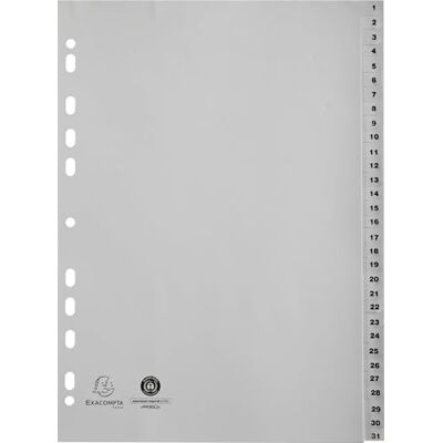Exacompta Rejstřík šedý Recycling-PP 31 očíslované tabulky 1-31 A4 Exacompta Rejstřík šedý Recycling-PP 31 očíslované tabulky 1-31 A4