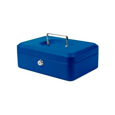 Pavo vysoce kvalitní kovová kazeta na peníze, 25 x 18 x 9 cm, se 2 klíči a odnímatelnou odkládací plochou pro změnu, barva: modrá Pavo vysoce kvalitní kovová kazeta na peníze, 25 x 18 x 9 cm, se 2 klíči a odnímatelnou odkládací plochou pro změnu, barva: modrá