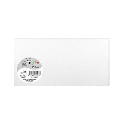 Clairefontaine 11585C Packung mit 25 Karten Pollen in Format DL, 210g 106 x 213mm, Perlmutt Weiß Clairefontaine 11585C Packung mit 25 Karten Pollen in Format DL, 210g 106 x 213mm, Perlmutt Weiß