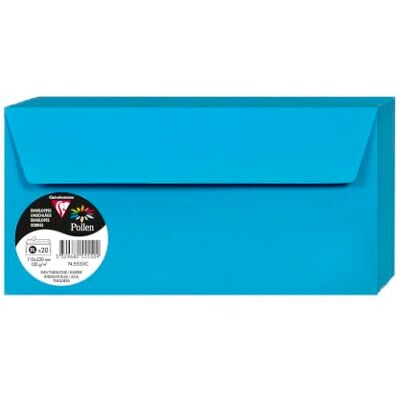 Clairefontaine 5555C balení s 20 obálkami pyl, formát DL, 110 x 220 mm, 120 g, ideální pro korespondenci a pozvánky, karibská modrá, 1 balení Clairefontaine 5555C balení s 20 obálkami pyl, formát DL, 110 x 220 mm, 120 g, ideální pro korespondenci a pozvánky, karibská modrá, 1 balení