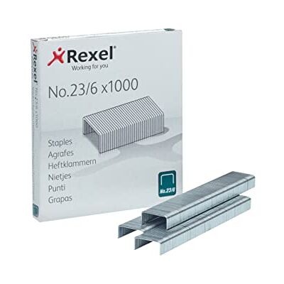 Rexel 2101211 sponky typ 23/6 z oceli, kvalitní sešívací svorky, 1000 kusů Rexel 2101211 sponky typ 23/6 z oceli, kvalitní sešívací svorky, 1000 kusů