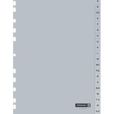 BRUNNEN Registr pořadačů kroužkový pořadač, plast, A-Z, šedá, A4, 225 x 297 mm, 20 kusů BRUNNEN Registr pořadačů kroužkový pořadač, plast, A-Z, šedá, A4, 225 x 297 mm, 20 kusů