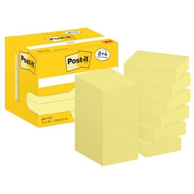 Post-it 653Y12 Sticky Note Poznámky Propagace (38 x 51 mm), 100 listů, 9 bloků + 3 bloků zdarma, žlutá Post-it 653Y12 Sticky Note Poznámky Propagace (38 x 51 mm), 100 listů, 9 bloků + 3 bloků zdarma, žlutá