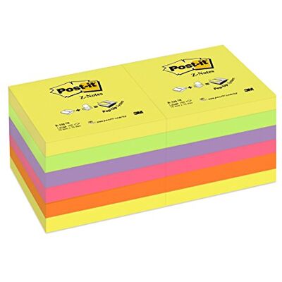 Post-it Z noty, různé neonové barvy, výhodné balení s 12 bloky, 90 listů na blok, 76 mm x 76 mm pro poznámky, seznamy úkolů a připomenutí Post-it Z noty, různé neonové barvy, výhodné balení s 12 bloky, 90 listů na blok, 76 mm x 76 mm pro poznámky, seznamy úkolů a připomenutí