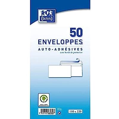 Oxford dopisní obálky Velin, DL, Bílá, bez okénka, HK, bílá 110x220 Oxford dopisní obálky Velin, DL, Bílá, bez okénka, HK, bílá 110x220