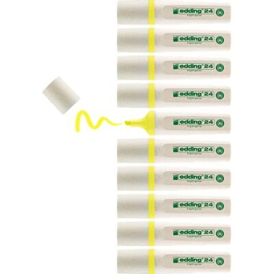 Edding 24 zvýrazňovačů EcoLine – žlutý – 10 zvýrazňovačů – klínový hrot 2–5 mm – pro rychlé a snadné označování a zvýraznění textů a poznámek – doplňovací, z recyklovatelného materiálu Edding 24 zvýrazňovačů EcoLine – žlutý – 10 zvýrazňovačů – klínový hrot 2–5 mm – pro rychlé a snadné označování a zvýraznění textů a poznámek – doplňovací, z recyklovatelného materiálu