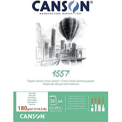 Canson 1557® kreslicí papír lepený po hlavě, DIN A4 21 x 29,7 cm, 30 listů, 180 g/m², lehce zrnitý Canson 1557® kreslicí papír lepený po hlavě, DIN A4 21 x 29,7 cm, 30 listů, 180 g/m², lehce zrnitý