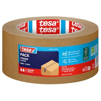 tesa pack STRONG PAPER balicí páska 50 m x 50 mm hnědá 1 role Ručně strhovatelná balicí páska z papíru papírová lepicí páska pro středně těžké balíčky z 92 % obnovitelných materiálů tesa pack STRONG PAPER balicí páska 50 m x 50 mm hnědá 1 role Ručně strhovatelná balicí páska z papíru papírová lepicí páska pro středně těžké balíčky z 92 % obnovitelných materiálů