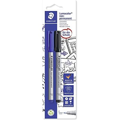 Staedtler Lumocolor 316 nepermanentní – 2dílná sada, černá a modrá Univerzální pero 0,6 mm, rozpustné ve vodě, otíratelné – pro fólie – výr. č. 316 ASBK2D Staedtler Lumocolor 316 nepermanentní – 2dílná sada, černá a modrá Univerzální pero 0,6 mm, rozpustné ve vodě, otíratelné – pro fólie – výr. č. 316 ASBK2D