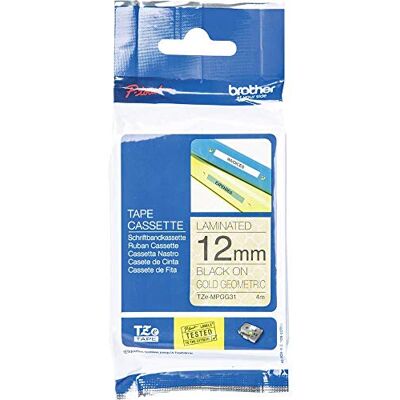 Brother Originální P-touch páska TZe-MPGG31 12 mm, černá na zlaté geometrické (mimo jiné pro P-touch H200, H100LB/R, H105, E100/VP, D200/BW/VP, D210/VP) TZEMPGG31 Brother Originální P-touch páska TZe-MPGG31 12 mm, černá na zlaté geometrické (mimo jiné pro P-touch H200, H100LB/R, H105, E100/VP, D200/BW/VP, D210/VP) TZEMPGG31