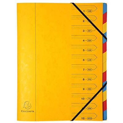 Exacompta 54129E Premium pořadač sešitý. Z extra silného kartonu Colorspan DIN A4 12 plně barevných barevných přihrádek a 2 gumiček s organizačním tiskem kroužková složka registru žlutá Exacompta 54129E Premium pořadač sešitý. Z extra silného kartonu Colorspan DIN A4 12 plně barevných barevných přihrádek a 2 gumiček s organizačním tiskem kroužková složka registru žlutá