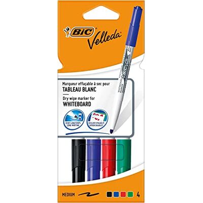 BIC 1741 Whiteboard Marker Velleda (Rundspitze, Strichstärke 1,4 mm, 4 fach sortiert) Beutel à 4 Stück BIC 1741 Whiteboard Marker Velleda (Rundspitze, Strichstärke 1,4 mm, 4 fach sortiert) Beutel à 4 Stück