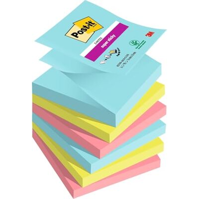 Post-it Super Sticky Z-Notes, Cosmic Collection, balení se 6 bloky, 90 listů na blok, 76 mm x 76 mm, růžová, modrá, zelená extra silně lepicí poznámkový blok pro poznámky, seznamy úkolů a vzpomínky Post-it Super Sticky Z-Notes, Cosmic Collection, balení se 6 bloky, 90 listů na blok, 76 mm x 76 mm, růžová, modrá, zelená extra silně lepicí poznámkový blok pro poznámky, seznamy úkolů a vzpomínky