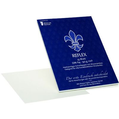 Rössler Reflexní blok A4 blok na psaní A4 35 listů DIN A4 papír hadernový, s vodoznakem dopisní papír dopisní blok 210 x 297 x 6 mm 1 kus barva: bílá Rössler Reflexní blok A4 blok na psaní A4 35 listů DIN A4 papír hadernový, s vodoznakem dopisní papír dopisní blok 210 x 297 x 6 mm 1 kus barva: bílá