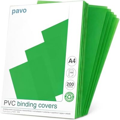 Pavo Einbanddeckel-Klarsichtfolie A4, PVC-Folie, 0.20 mm, 100-er Pack, Transparent/grün Pavo Einbanddeckel-Klarsichtfolie A4, PVC-Folie, 0.20 mm, 100-er Pack, Transparent/grün