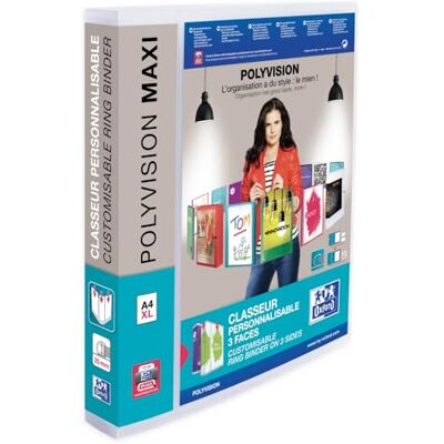 Oxford Plastový kroužkový blok polyvision Maxi, A4, 4 kroužky, 2,5 cm široký, barevný Oxford Plastový kroužkový blok polyvision Maxi, A4, 4 kroužky, 2,5 cm široký, barevný