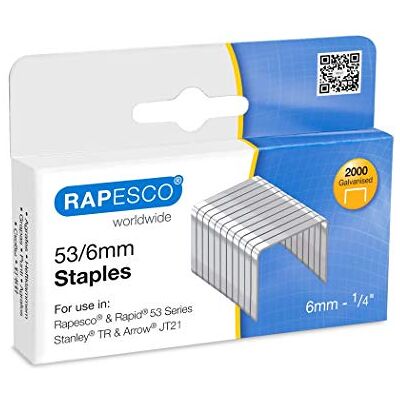 Rapesco 0751 Typ 53/6 mm pozinkované sponky, 2000 kusů Rapesco 0751 Typ 53/6 mm pozinkované sponky, 2000 kusů