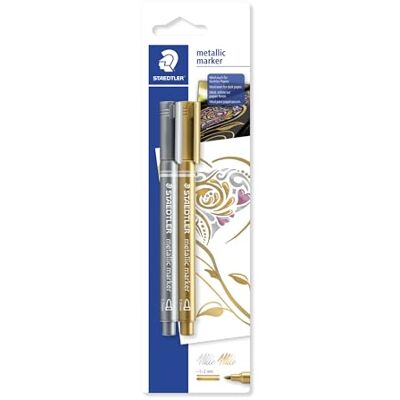 Staedtler 8323-S BK2 Metallic Marker, 2 kusy na blistrové kartě, zlatá/stříbrná, vícebarevné Staedtler 8323-S BK2 Metallic Marker, 2 kusy na blistrové kartě, zlatá/stříbrná, vícebarevné