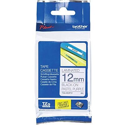 Brother Originální laminovaná páska TZe-MQF31 12 mm, (mimo jiné pro P-touch H100LB/R, H200, H105, E100/VP, D200/BW/VP, D210/VP, Cube) TZEMQF31 černo-fialová Brother Originální laminovaná páska TZe-MQF31 12 mm, (mimo jiné pro P-touch H100LB/R, H200, H105, E100/VP, D200/BW/VP, D210/VP, Cube) TZEMQF31 černo-fialová