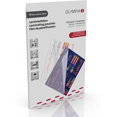 Olympia Laminovací fólie DIN A2 – extra silné 250 mikronů – 25 kusů lesklých – prvotřídní laminovací obaly na plakáty, plány, jídelní lístky a dokumenty, 9186 Olympia Laminovací fólie DIN A2 – extra silné 250 mikronů – 25 kusů lesklých – prvotřídní laminovací obaly na plakáty, plány, jídelní lístky a dokumenty, 9186