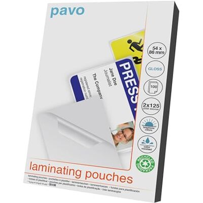 Pavo Laminierfolien Größe: 54 x 86mm 2x125 mic , 100 Stück Glänzend Pavo Laminierfolien Größe: 54 x 86mm 2x125 mic , 100 Stück Glänzend