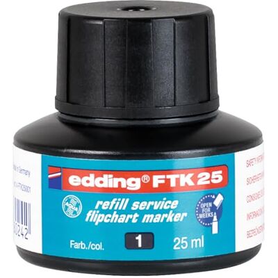 edding FTK 25 Nachfülltinte schwarz 25 ml mit Kapillarsystem ideal zum sauberen und unkomplizierten Nachfüllen fast aller Flipchartmarker edding FTK 25 Nachfülltinte schwarz 25 ml mit Kapillarsystem ideal zum sauberen und unkomplizierten Nachfüllen fast aller Flipchartmarker