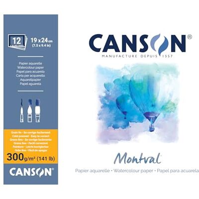 Canson Montval, akvarelový papír, jemný, 300 g/m², po obvodu lepený blok, 19 x 24 cm, bílý, 12 listů Canson Montval, akvarelový papír, jemný, 300 g/m², po obvodu lepený blok, 19 x 24 cm, bílý, 12 listů