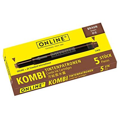 Online Kombinované inkoustové kazety, univerzální náhradní kazety, kompatibilní se všemi běžnými plniči, také Lamy plnicí pera, krabička s 5 velkokapacitními kazetami, barva: hnědá, 17057/12 Online Kombinované inkoustové kazety, univerzální náhradní kazety, kompatibilní se všemi běžnými plniči, také Lamy plnicí pera, krabička s 5 velkokapacitními kazetami, barva: hnědá, 17057/12