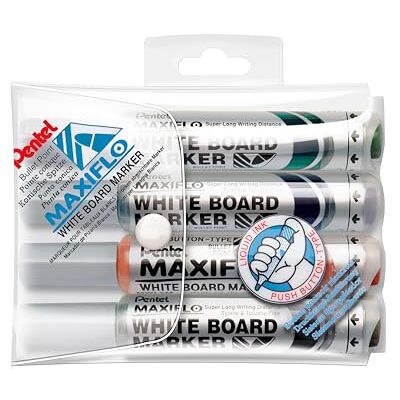 Pentel Maxiflo popisovač bílé tabule 4 ks pouzdro kulatý hrot velký Pentel Maxiflo popisovač bílé tabule 4 ks pouzdro kulatý hrot velký