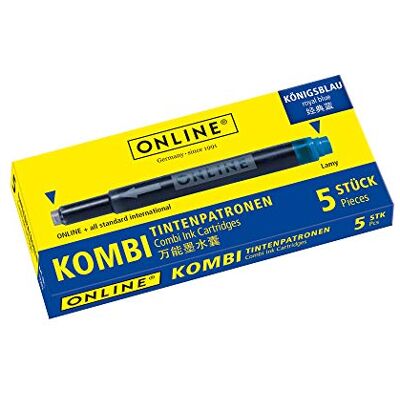 Online Kombinované inkoustové kazety, univerzální náhradní kazety, kompatibilní se všemi běžnými plniči, také Lamy plnicí pera, vymazatelné, omyvatelné, krabička s 5 velkokapacitními náplněmi, barva Online Kombinované inkoustové kazety, univerzální náhradní kazety, kompatibilní se všemi běžnými plniči, také Lamy plnicí pera, vymazatelné, omyvatelné, krabička s 5 velkokapacitními náplněmi, barva