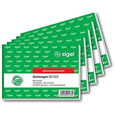 Sigel Quittungsblock A6 quer selbstdurchschreibend 5 Stück 3x40 Blatt Sigel Quittungsblock A6 quer selbstdurchschreibend 5 Stück 3x40 Blatt