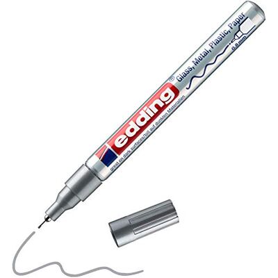 edding 780 Lesklý lakový popisovač – stříbrný – balení s 1 lakovým popisovačem – extra jemná kulatá špička 0,8 mm – laková tužka na sklo, kámen, dřevo, plast a papír – voděodolná, silně krycí, velmi tenká edding 780 Lesklý lakový popisovač – stříbrný – balení s 1 lakovým popisovačem – extra jemná kulatá špička 0,8 mm – laková tužka na sklo, kámen, dřevo, plast a papír – voděodolná, silně krycí, velmi tenká