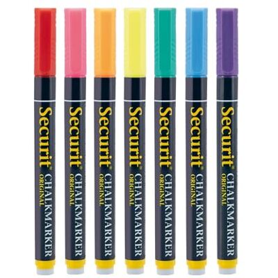 Securit Křídový popisovač, 1-2 mm, vícebarevné, modré, oranžové, fialové, růžové, červené, zelené, žluté Securit Křídový popisovač, 1-2 mm, vícebarevné, modré, oranžové, fialové, růžové, červené, zelené, žluté