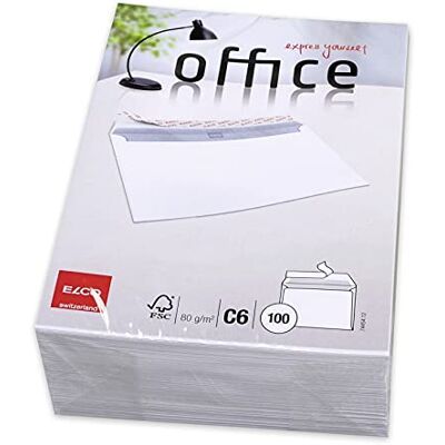 Elco 74454.12 Office Verpackung mit 100 Briefumschläge/Versandtasche, Haftklebeverschluss, C6, 80g, weiss, Fenster: nein Elco 74454.12 Office Verpackung mit 100 Briefumschläge/Versandtasche, Haftklebeverschluss, C6, 80g, weiss, Fenster: nein
