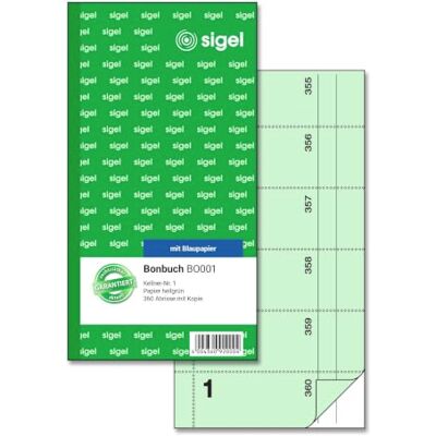 Sigel Bonbuch číšnický blok 360 trhlinky zelené 2 x 60 listů, číšník č. 1 BO001, blok na bony ve formátu 10,5 x 20 cm Sigel Bonbuch číšnický blok 360 trhlinky zelené 2 x 60 listů, číšník č. 1 BO001, blok na bony ve formátu 10,5 x 20 cm