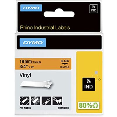 Dymo Průmyslové vinylové etikety Rhino 19 mm x 5,5 m černé na oranžové samolepicí páska pro Rhino a LabelManager popisovací přístroj Dymo Průmyslové vinylové etikety Rhino 19 mm x 5,5 m černé na oranžové samolepicí páska pro Rhino a LabelManager popisovací přístroj
