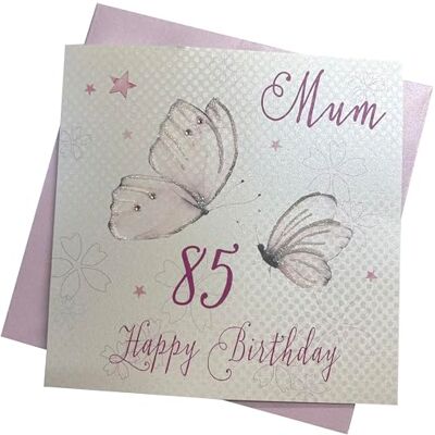 White Cotton Cards Glückwunschkarte zum 85. Geburtstag, handgefertigt, Vintage-Design mit Schmetterlingen, Aufschrift: 85 Mum Have a Wonderful Birthday, Weiß White Cotton Cards Glückwunschkarte zum 85. Geburtstag, handgefertigt, Vintage-Design mit Schmetterlingen, Aufschrift: 85 Mum Have a Wonderful Birthday, Weiß